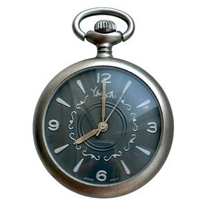 Yasa Japan Gun Metal Grey Analog Quartz Pocket Watch Working New Battery 1.3”
